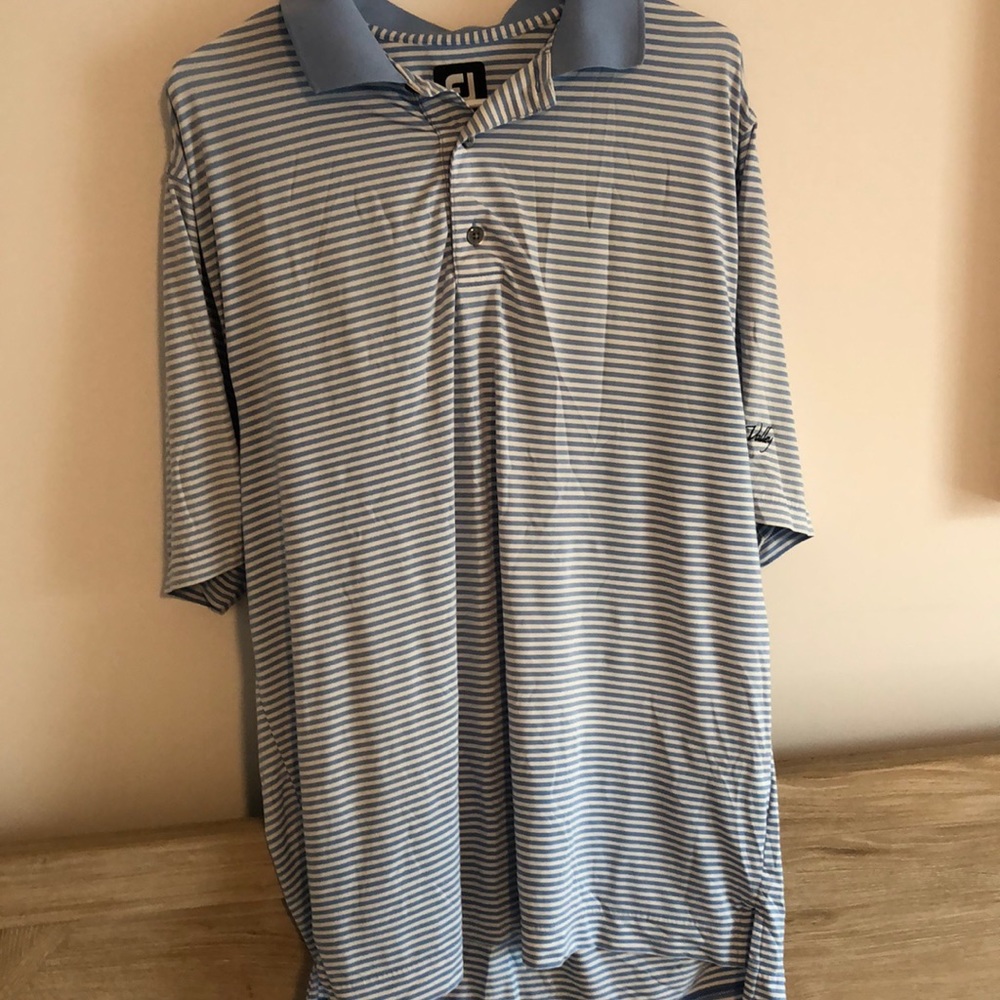 FootJoy Light Blue and White Striped Golf Polo